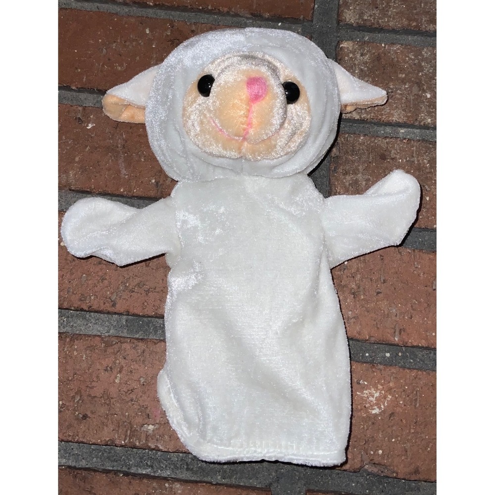 White Lamb Sheep Hand Puppet Plush Soft Storytelling Toy Farm Animal White Pink